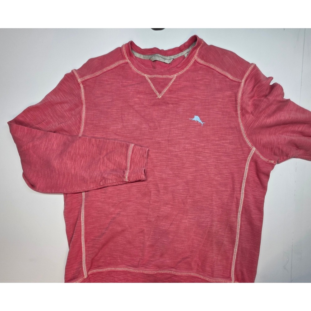 Tommy Bahama Mens Red Pink Slub Knit Pullover Sweatshirt ST225275 Size M
